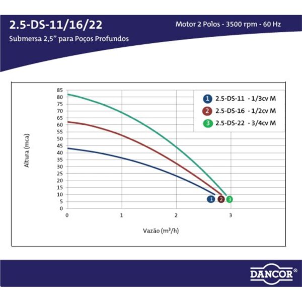 Bomba Submersa Dancor 2.5-Ds-11 1/3 Cv Monofásica 110v