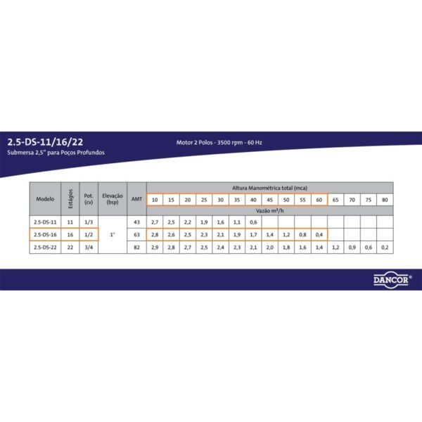 Bomba Submersa Dancor 2.5-Ds-16 1/2 Cv Monofásica 110v