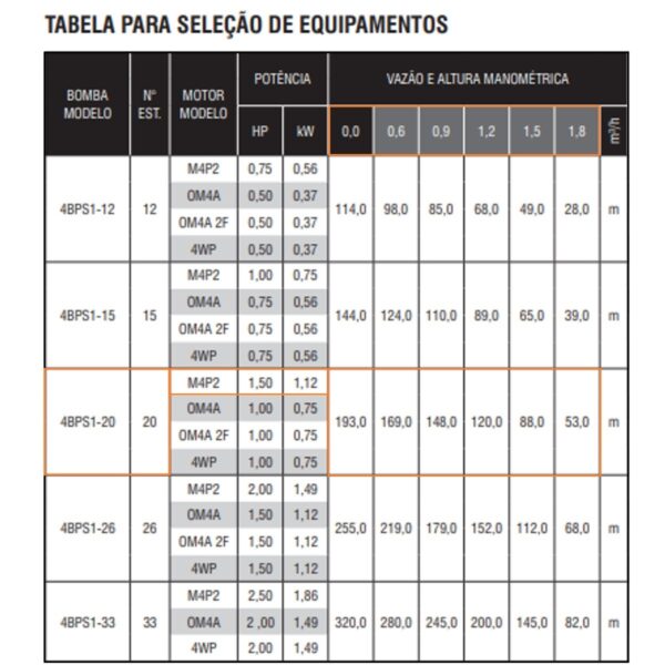 Bomba Submersa Ebara 4BPS1I-20 1,50 CV Trifásica 220V