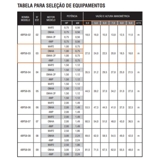 Bomba Submersa Ebara 4BPS8I-3 1 CV Monofásica 220V