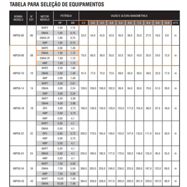 Bomba Submersa Ebara 4BPS9I-08 1,5 CV Monofásica 220V