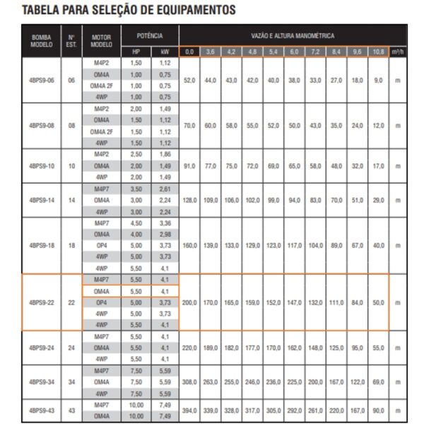 Bomba Submersa Ebara 4BPS9I-22 5,5 CV Trifásica 220V