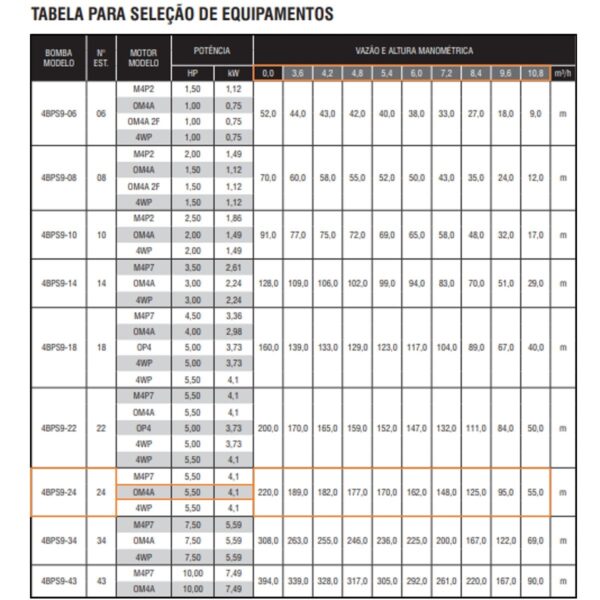 Bomba Submersa Ebara 4BPS9I-24 5,5 CV Trifásica 220V