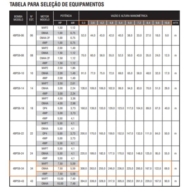 Bomba Submersa Ebara 4BPS9I-34 7,5 CV Trifásica 220V