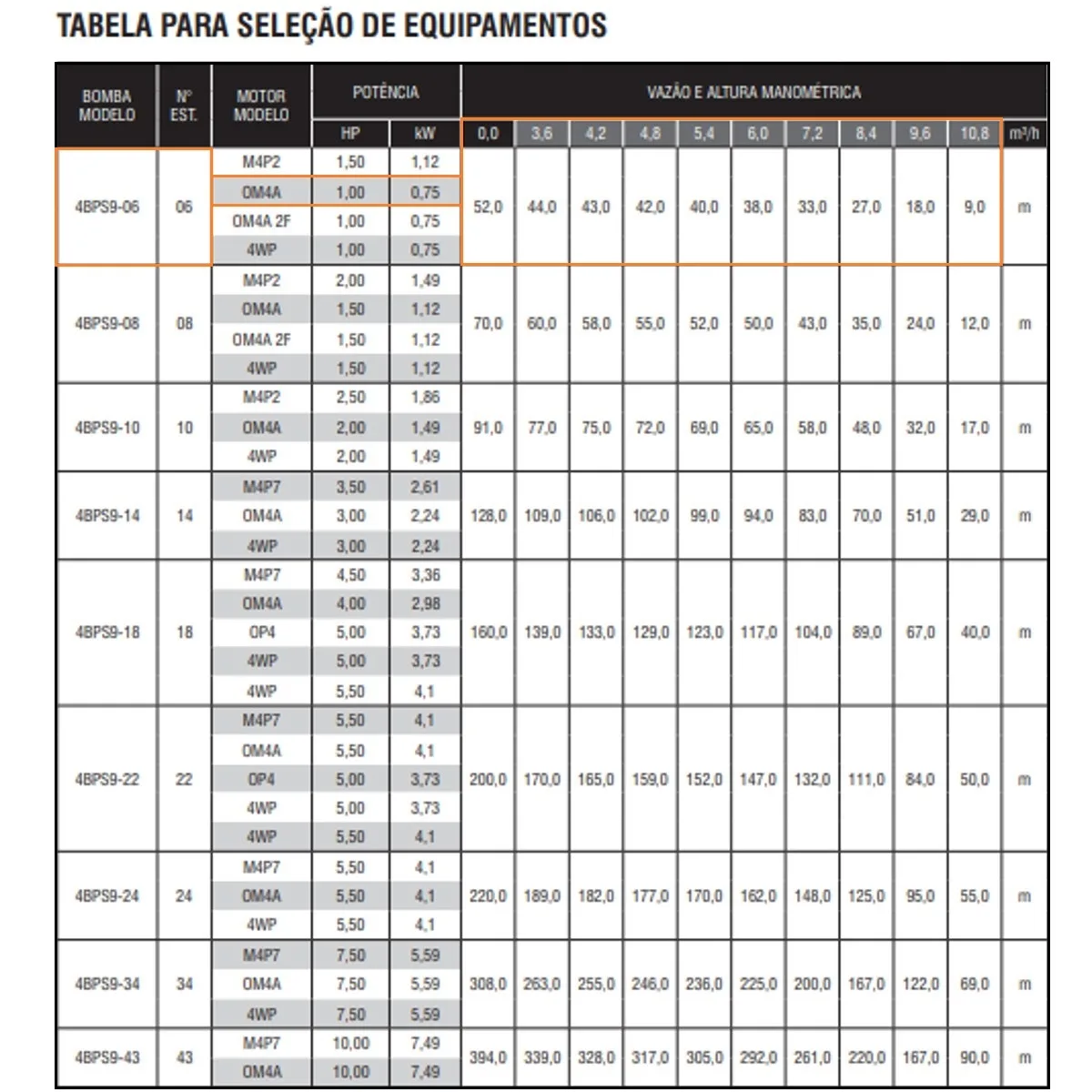 Bomba Submersa Ebara 4BPS9I-6 1 CV Trifásica 220V