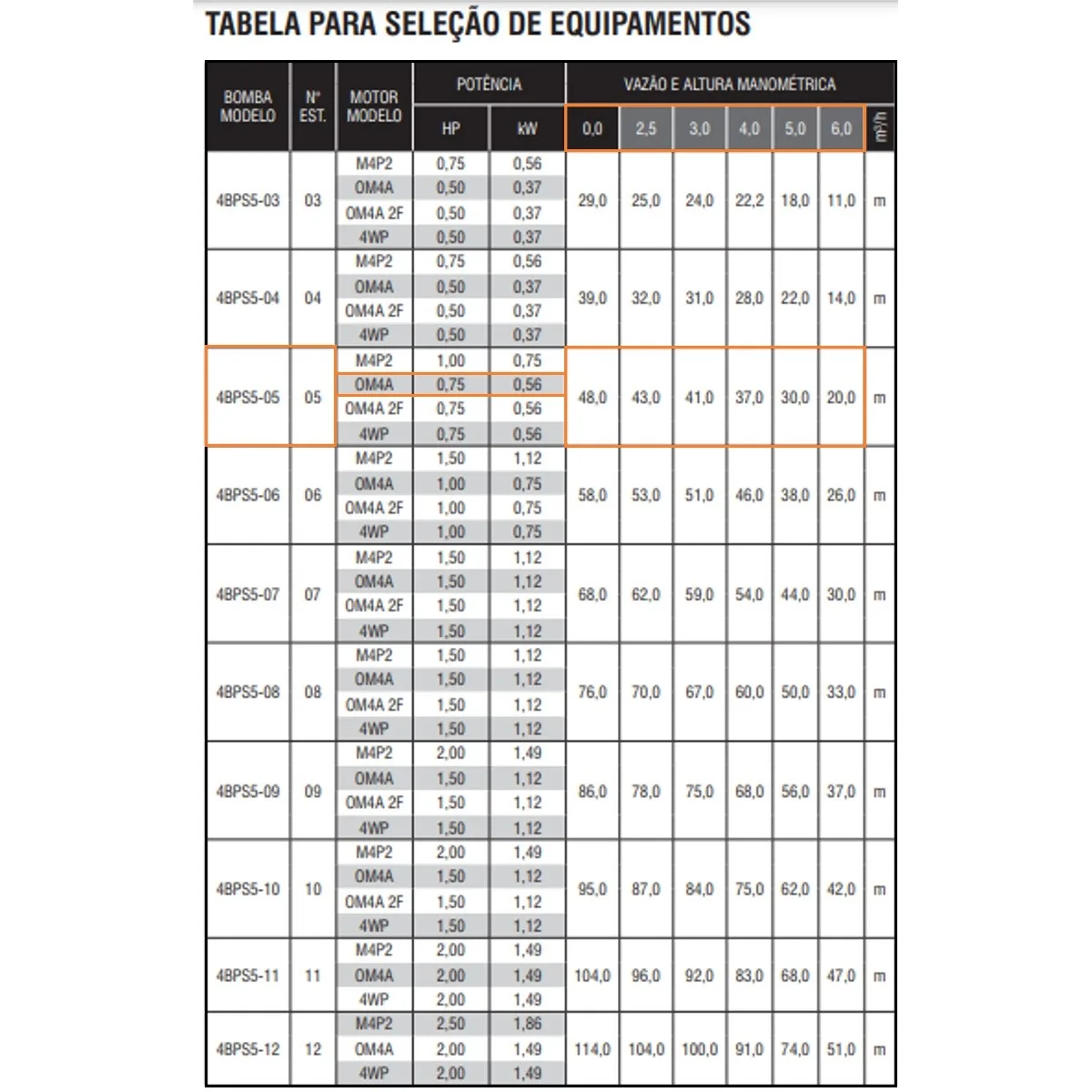 Bomba Submersa Ebara Op4 4bps5f-5 0,75 CV Trifásica 220V