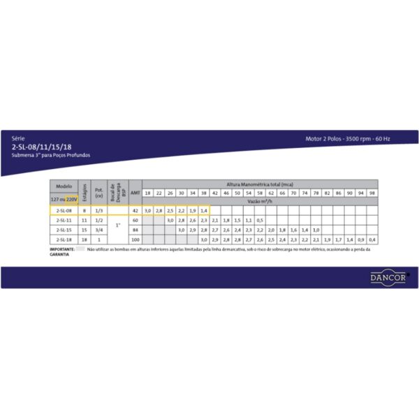 Bomba Submersa Multiestágios Dancor 2-Sl-08 3" 1/3 Cv Monofásica 220v - com Caixa de Controle
