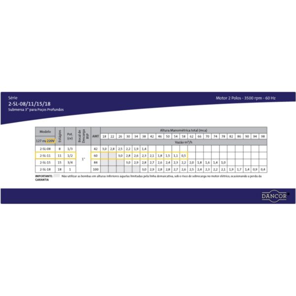 Bomba Submersa Multiestágios Dancor 2-Sl-11 3" 1/2 Cv Monofásica 220v - com Caixa de Controle