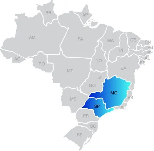 Área de atuação da Bragança Poços Artesianos: São Paulo e Sul de Minas Gerais